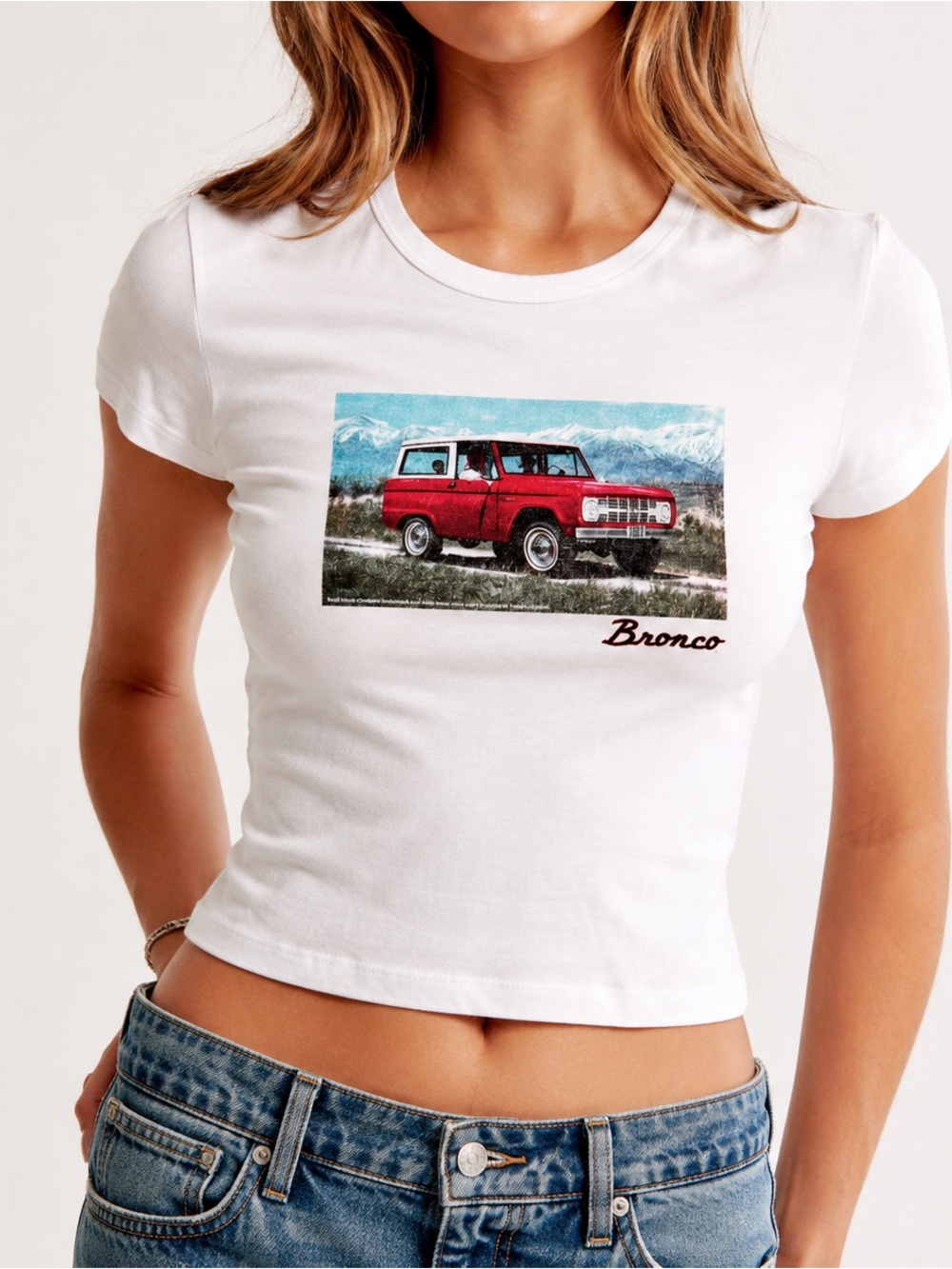 Abercrombie & Fitch Bronco Graphic Baby Tee White XXS Ford Vintage Y2K Labor Day